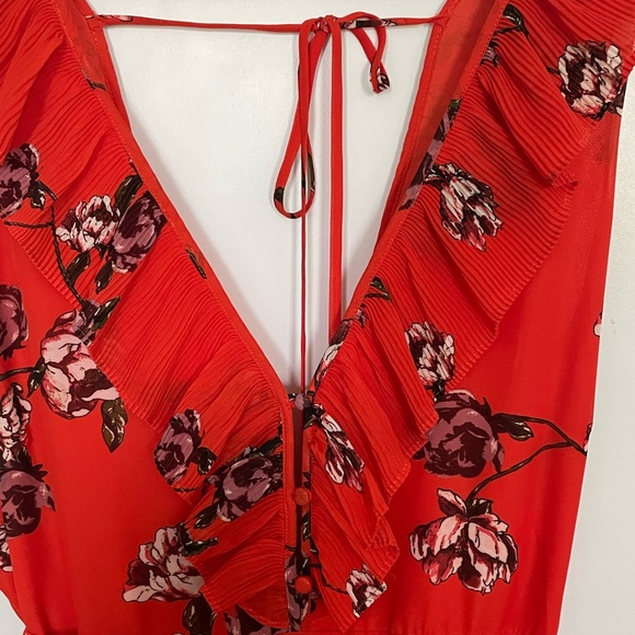 Lulu’s Loved By You Red Orange Floral Print Pleated Chiffon Maxi Dress, XL, NWT - Picture 3 of 5